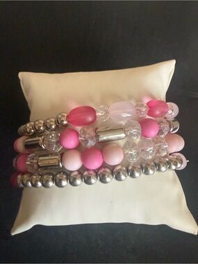 Pink Beaded Stackable Bracelet Set - Unbranded
